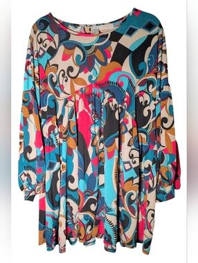 SOL R.H.R NEW Retro Psychedelic Colorful Paisley Print Tunic Dress Sz 2X